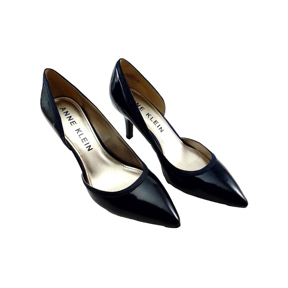 Anne Klein Women's Pointy Patent Leather Open Side Navy Blue Heels 3.5'' 10M - Picture 2 of 8